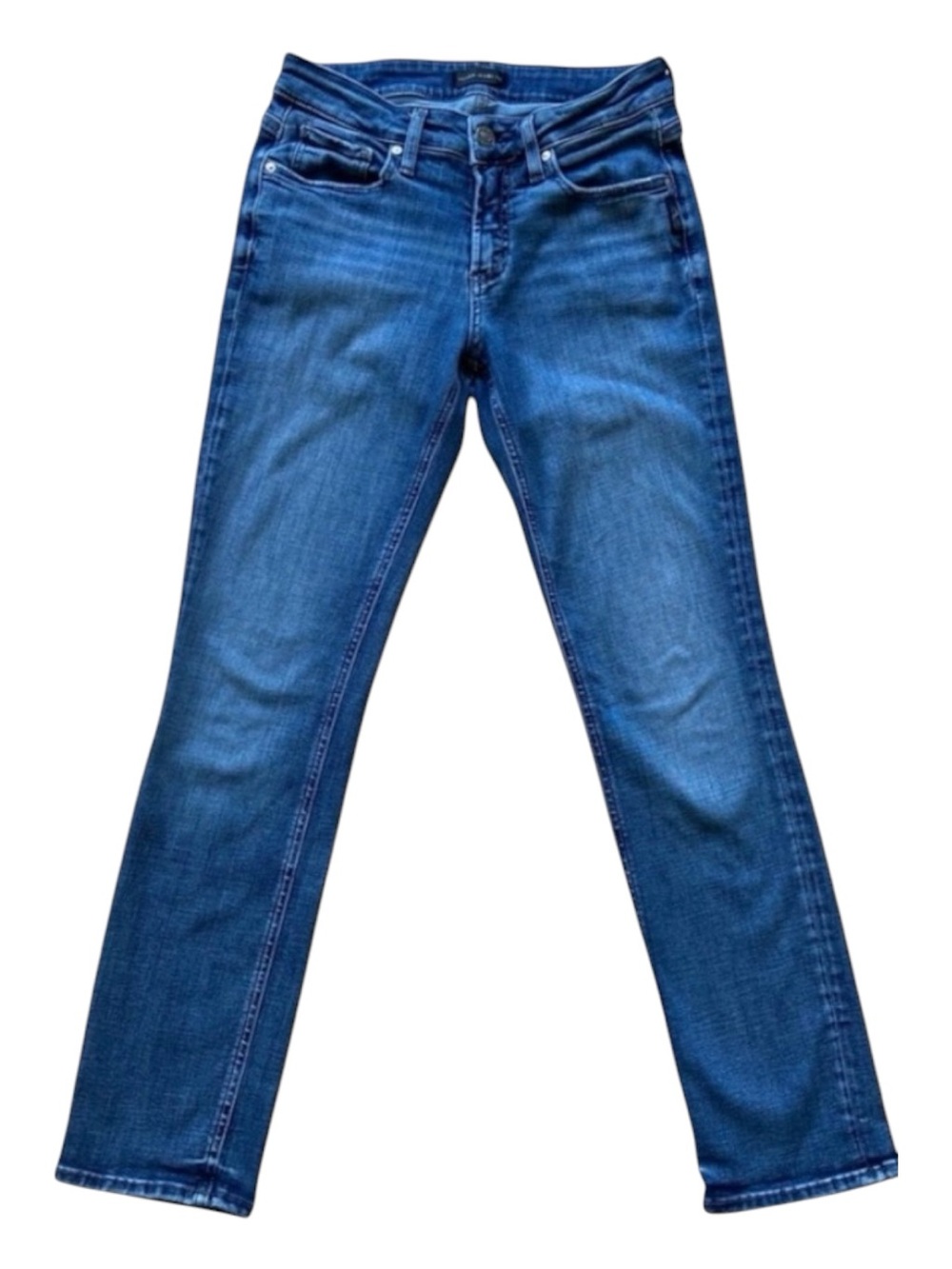 Silver Suki straight mid rise jeans medium wash blue stretchy denim size 28